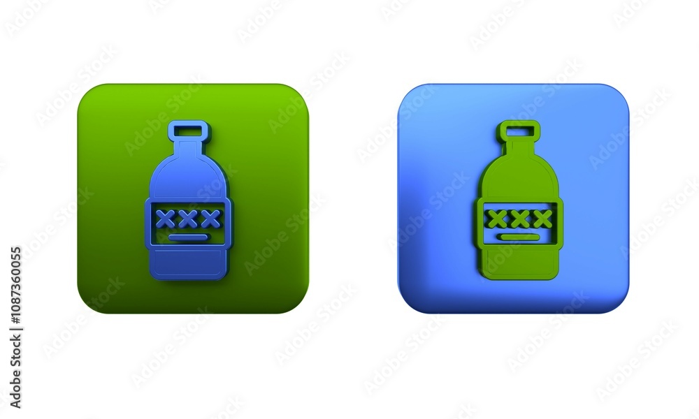 Colorful Poisoned alcohol icon isolated on white background. Square button. 3D render illustration Colorful Poisoned alcohol icon isolated on white background. Square button. 3D render illustration