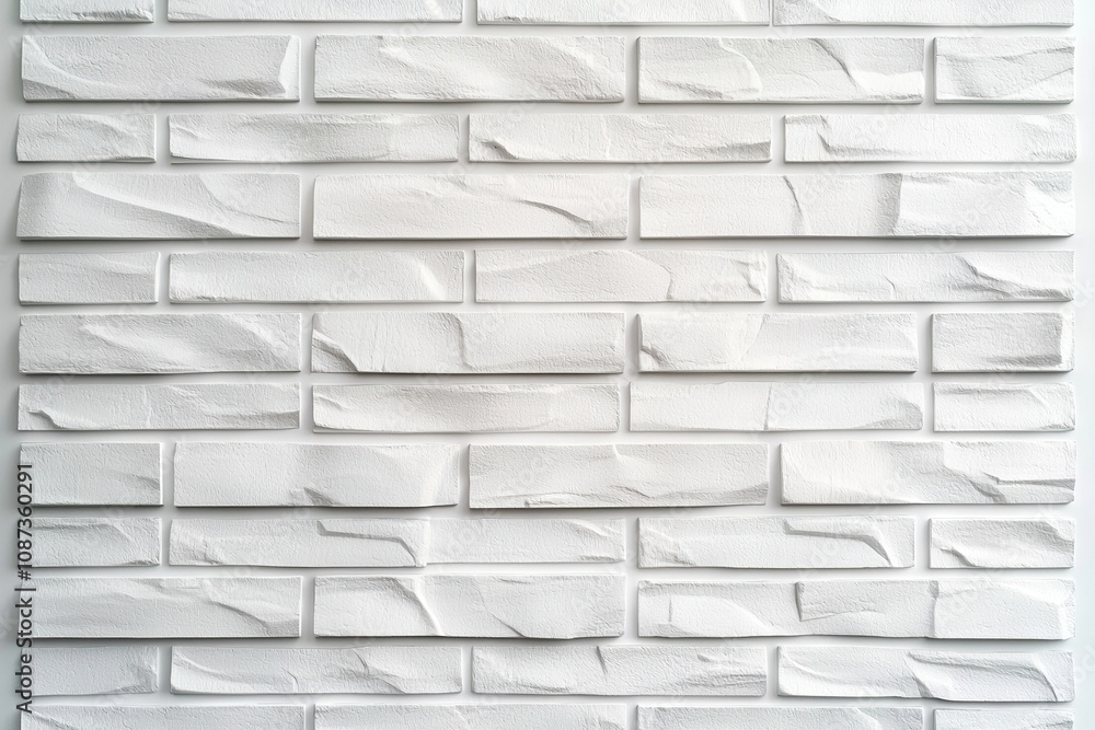 Obraz premium White textured brick background with modern design, perfect for interior decor and photography. This versatile wall adds clean and stylish touch to any space