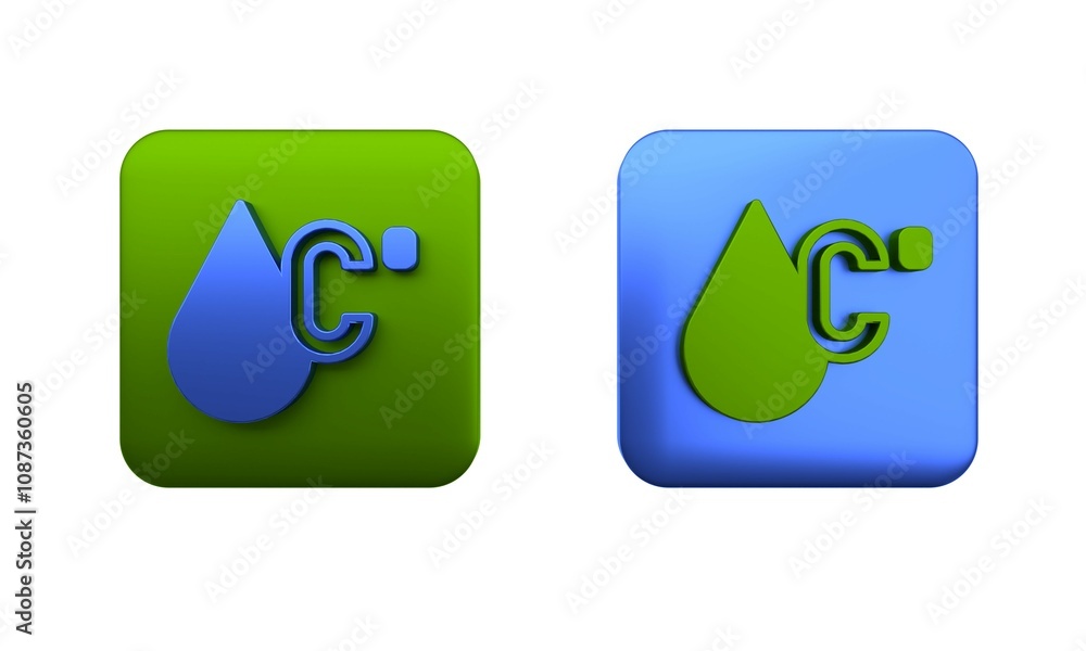 Colorful Water temperature icon isolated on white background. Square button. 3D render illustration Colorful Water temperature icon isolated on white background. Square button. 3D render illustration