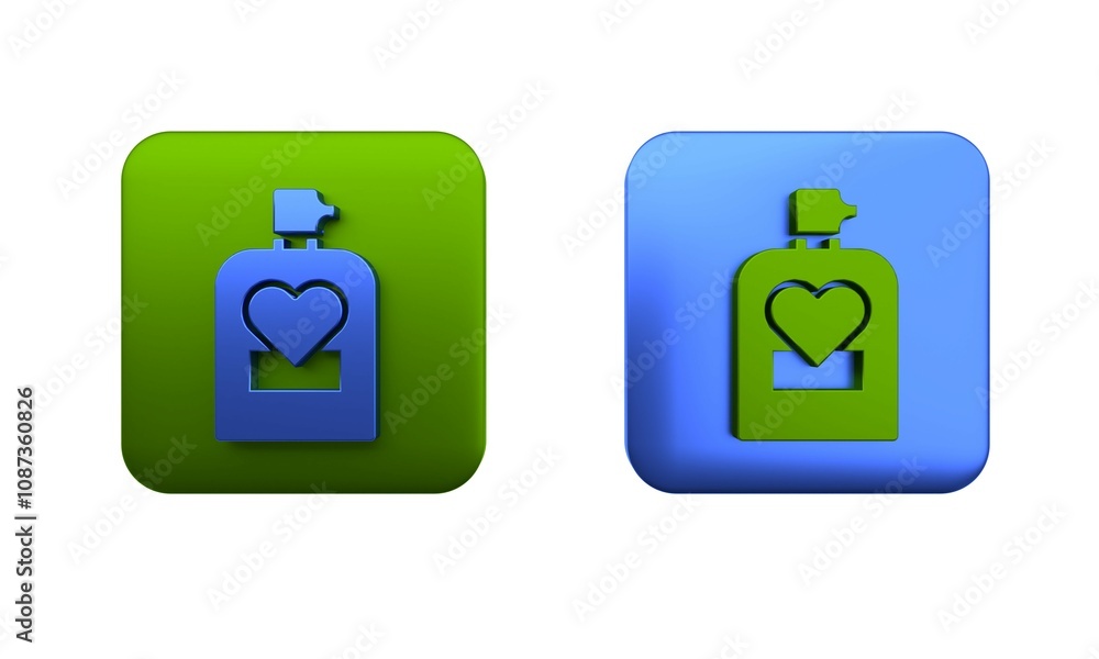Colorful Perfume icon isolated on white background. 8 March. International Happy Women Day. Happy Valentines day. Square button. 3D render illustration Colorful Perfume icon isolated on white background. 8 March. International Happy Women Day. Happy Valentines day. Square button. 3D render illustration