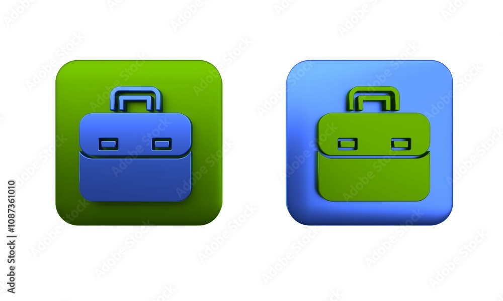 Colorful Briefcase icon isolated on white background. Business case sign. Business portfolio. Square button. 3D render illustration Colorful Briefcase icon isolated on white background. Business case sign. Business portfolio. Square button. 3D render illustration