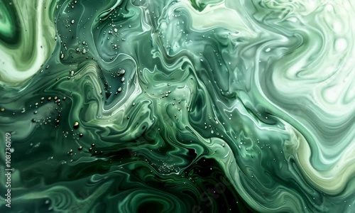 Fluid swirling green patterns video animation. Vibrant organic feel, dynamic waves. Flowing shapes animated footage HD clip seamless motion graphics. Nature inspired abstract concept photo