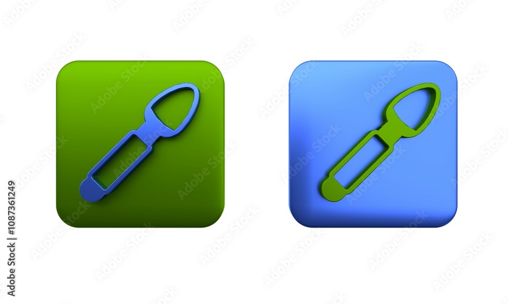 Colorful Silver spoon icon isolated on white background. Cooking utensil. Cutlery sign. Square button. 3D render illustration Colorful Silver spoon icon isolated on white background. Cooking utensil. Cutlery sign. Square button. 3D render illustration