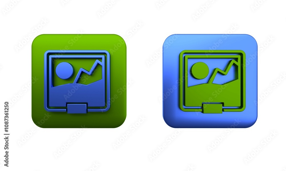 Colorful Picture icon isolated on white background. Square button. 3D render illustration Colorful Picture icon isolated on white background. Square button. 3D render illustration
