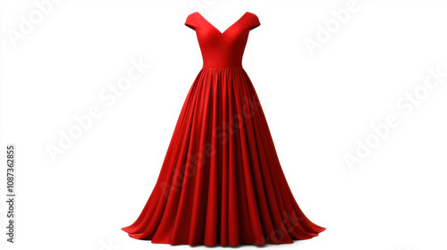 Product mockup, Elegant red evening gown with fitted bodice and flowing skirt, perfect for formal occasions and special events. This stunning dress exudes sophistication and style