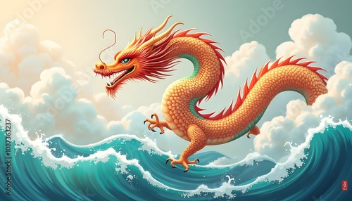 A beautiful Chinese dragon over the sea 