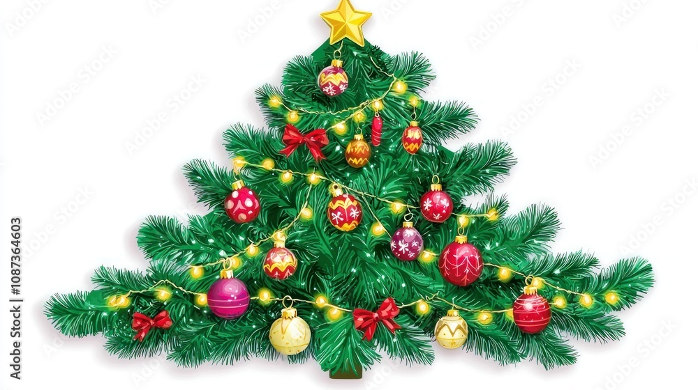 A charming Christmas banner shaped like a Christmas tree, decorated with ornaments and lights, ideal for holiday events and decorations A charming Christmas banner shaped like a Christmas tree, decorated with ornaments and lights, ideal for holiday events and decorations