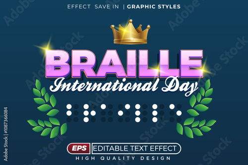 Editable 3d text effect braille international day