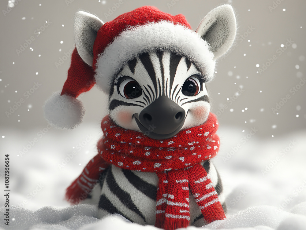 3D Cartoon Zebra in a Christmas hat 3D Cartoon Zebra in a Christmas hat
