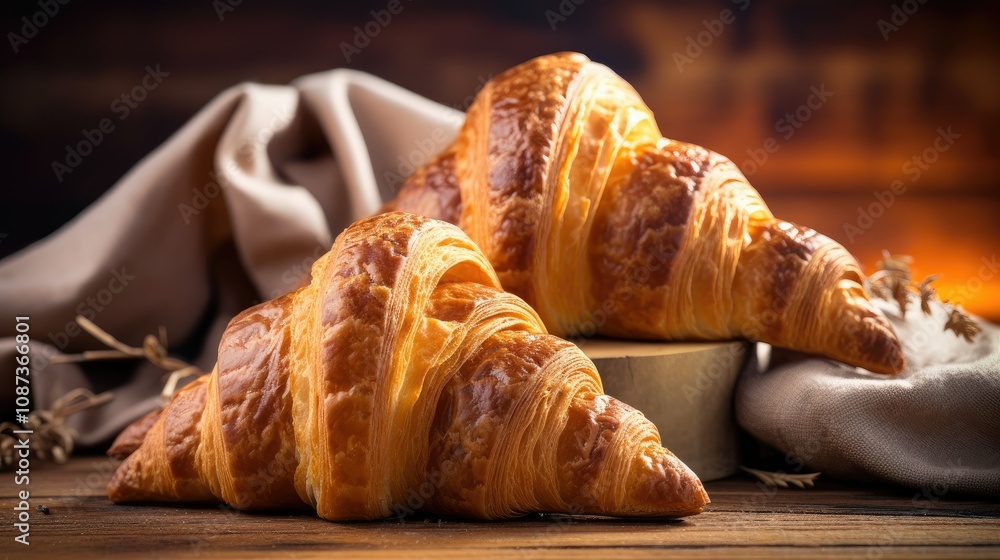 French croissants on a wooden background, close up photography wallpaper French croissants on a wooden background, close up photography wallpaper