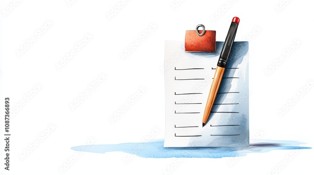 Fototapeta premium A notepad with a pen on a white background, symbolizing organization and creativity in writing and note-taking.