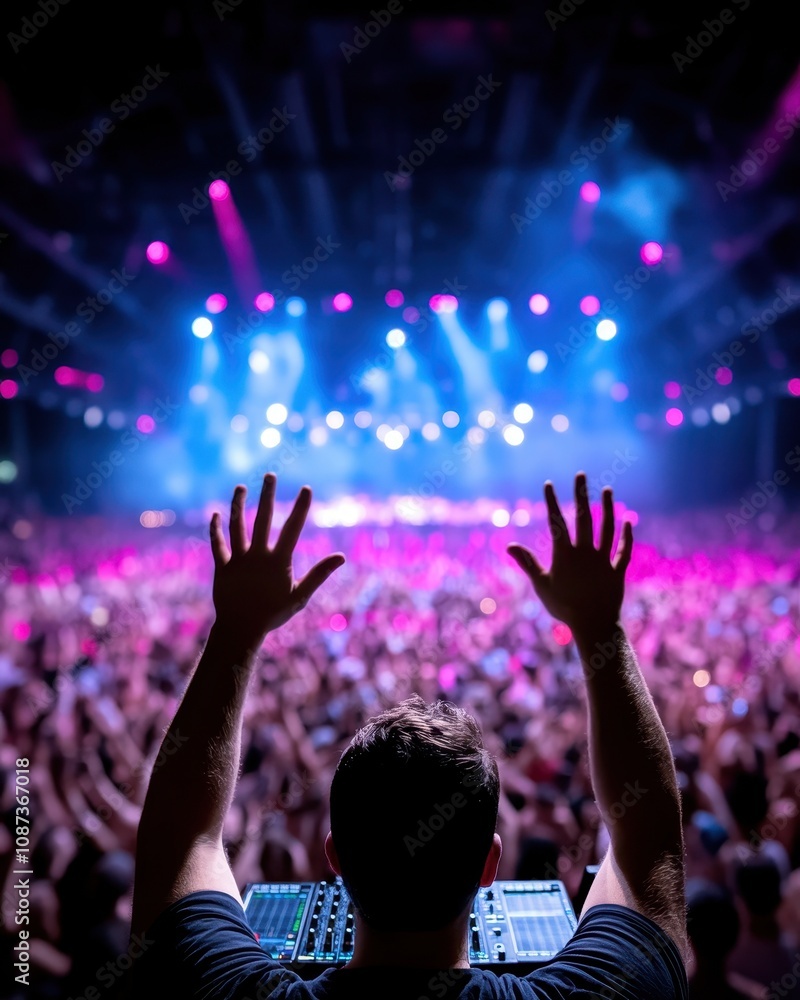 Dynamic DJ Performing in a Nightclub with Intense Colored Lights and Energetic Crowd Creating an Unforgettable Atmosphere of Music and Celebration Dynamic DJ Performing in a Nightclub with Intense Colored Lights and Energetic Crowd Creating an Unforgettable Atmosphere of Music and Celebration