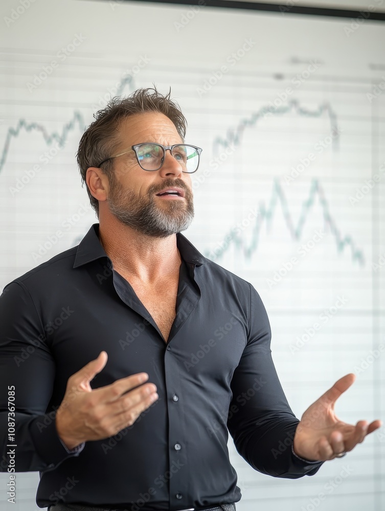 Dovish Economist Presenting Financial Insights with a Calm and Cautious Approach in a Professional Setting Dovish Economist Presenting Financial Insights with a Calm and Cautious Approach in a Professional Setting
