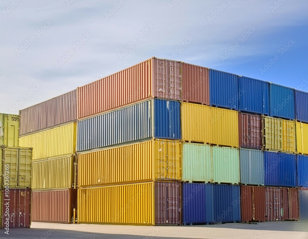 Freight containers on a shipping dock, highlighting cargo transport, logistics, and shipping. Freight containers on a shipping dock, highlighting cargo transport, logistics, and shipping.