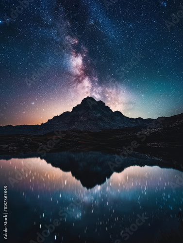 The Milky Way rises over jagged peaks and mirrored waters, showcasing the raw majesty of the universe and the stillness of earth.