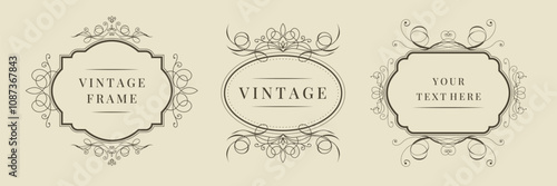 Vintage calligraphic decorative frames set. Elegant retro ornamental borders, floral ornaments. Vector template