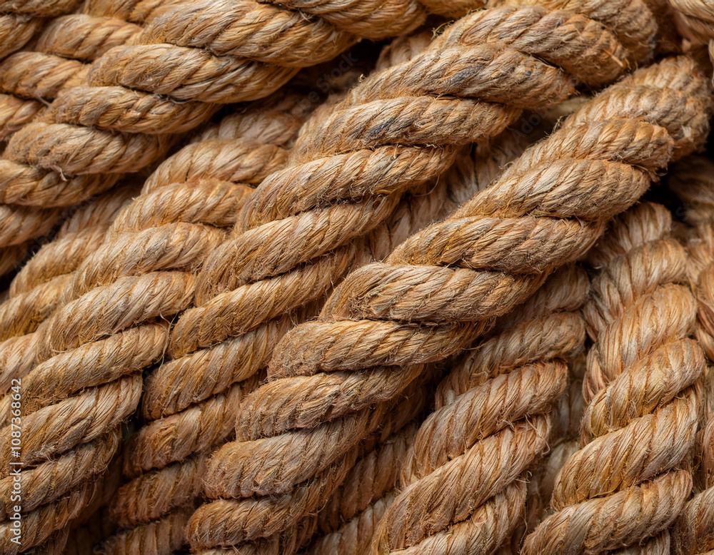 Close-Up of Hemp Rope with Natural Texture and Twisted Fiber Close-Up of Hemp Rope with Natural Texture and Twisted Fiber