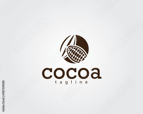 creative image of two cocoa beans leaning against each other with one fruit already peeling off logo design