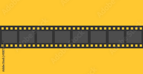 Film strip frame banner. Cinema Movie festival. Advertisement, flyer, poser, invitation template. Line shape ribbon. Design element. Flat design. Yellow background. Isolated. Vector illustration
