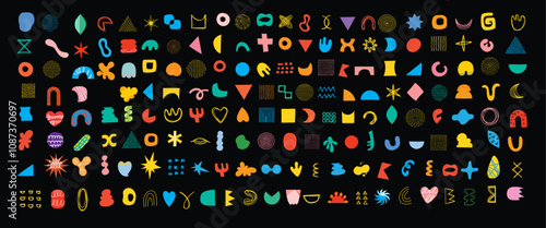 Brutalist shapes for minimal style design. Constructor of trendy geometric postmodern primitive figures. Vector illustration of brutalist contemporary geometric shapes