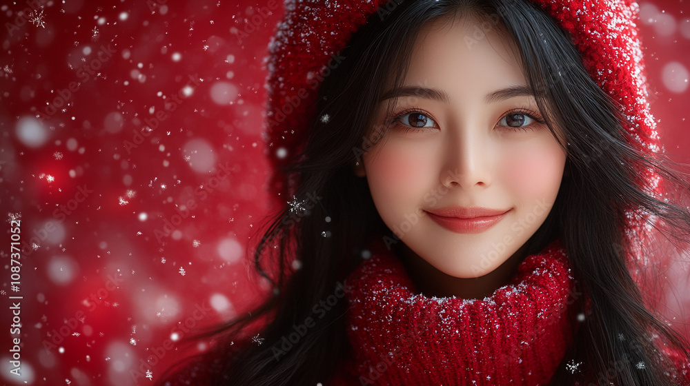 a beautiful asian girl with a santa clause hat against Christmas background. a beautiful asian girl with a santa clause hat against Christmas background.