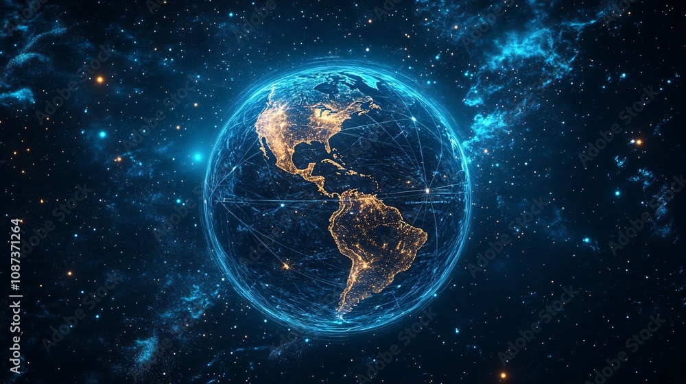 Obraz premium Global digital connectivity earth space imagery cosmic environment satellite viewpoint technology and nature integration