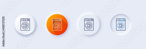 Launder money line icon. Neumorphic, Orange gradient, 3d pin buttons. Cash corruption sign. Tax avoidance symbol. Line icons. Neumorphic buttons with outline signs. Vector