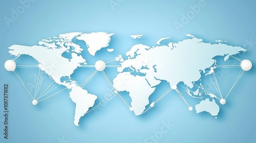 A stylized world map with connecting lines, representing global communication and networks.