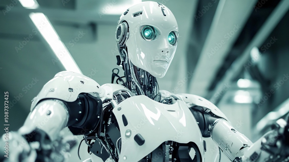 Fototapeta premium Robotic innovations and their impact on future technologies industrial laboratory digital art high-tech environment close-up view automation concepts