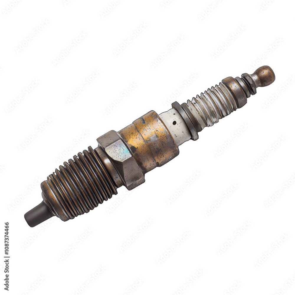 Weathered Dual-Metallic Spark Plug for Post-Apocalyptic Game Art Concept Isolated on White Background Weathered Dual-Metallic Spark Plug for Post-Apocalyptic Game Art Concept Isolated on White Background