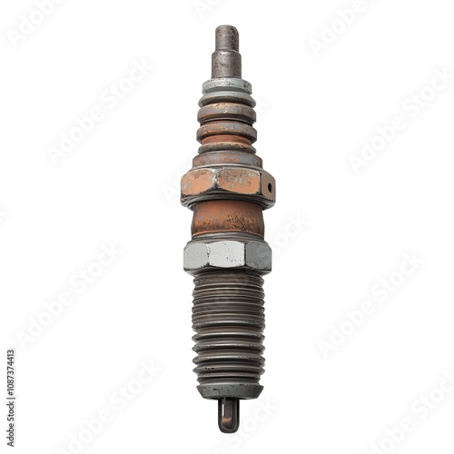 Rusty Weathered Spark Plug for Apocalyptic Game Art Concept Isolated on White Background