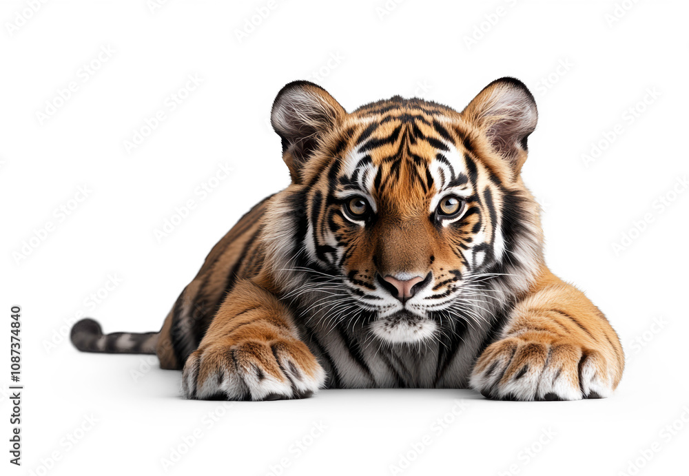 Fototapeta premium Majestic Tiger Resting on White Background