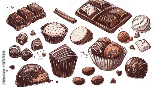 Chocolate Candy Line Art Dessert Vector Illustration