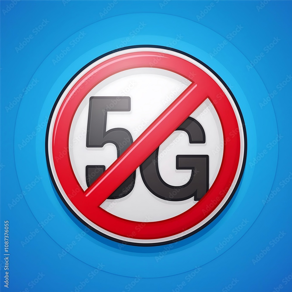 round no 5G allowed sign, on a blue background round no 5G allowed sign, on a blue background