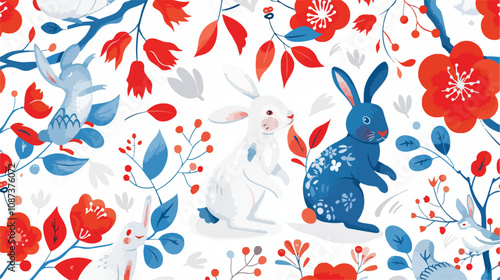 Celebrating Chinese New Year 2025 Year of the Rabbit - Blue Traditional Lanterns