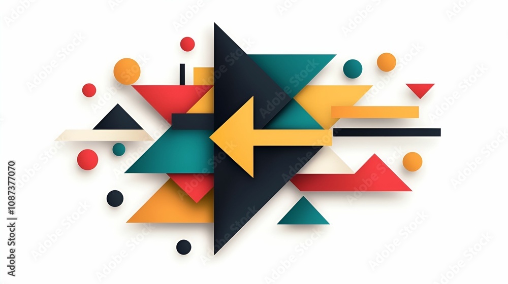 A vibrant abstract design featuring geometric shapes and bold colors, highlighting movement with an arrow pointing left. A vibrant abstract design featuring geometric shapes and bold colors, highlighting movement with an arrow pointing left.