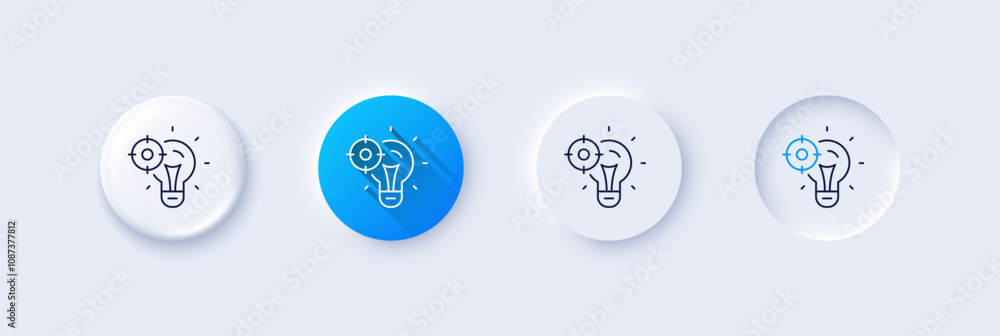 Seo idea line icon. Neumorphic, Blue gradient, 3d pin buttons. Web targeting sign. Traffic management symbol. Line icons. Neumorphic buttons with outline signs. Vector Seo idea line icon. Neumorphic, Blue gradient, 3d pin buttons. Web targeting sign. Traffic management symbol. Line icons. Neumorphic buttons with outline signs. Vector