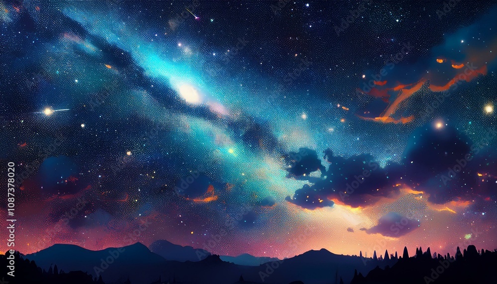 Naklejka premium Night starry sky. Galaxies and deep space