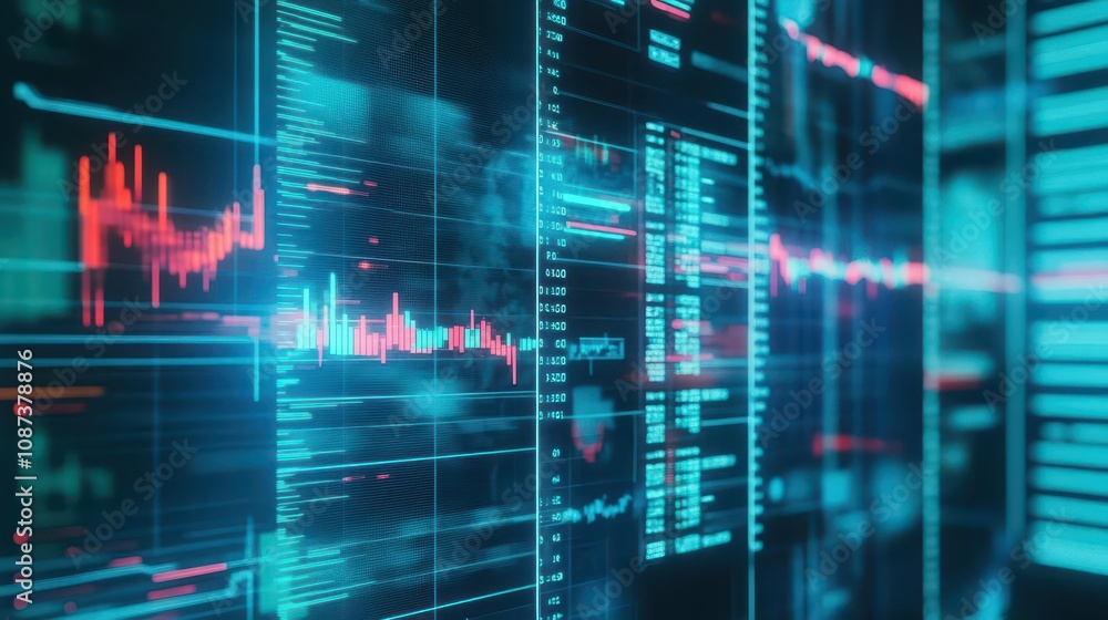 Currency exchange with digital screens side view illustrating global finance flows digital tone colored pastel Currency exchange with digital screens side view illustrating global finance flows digital tone colored pastel
