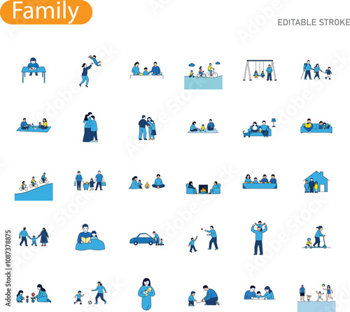 Family Activities Icons Diverse Illustrations of Daily Life