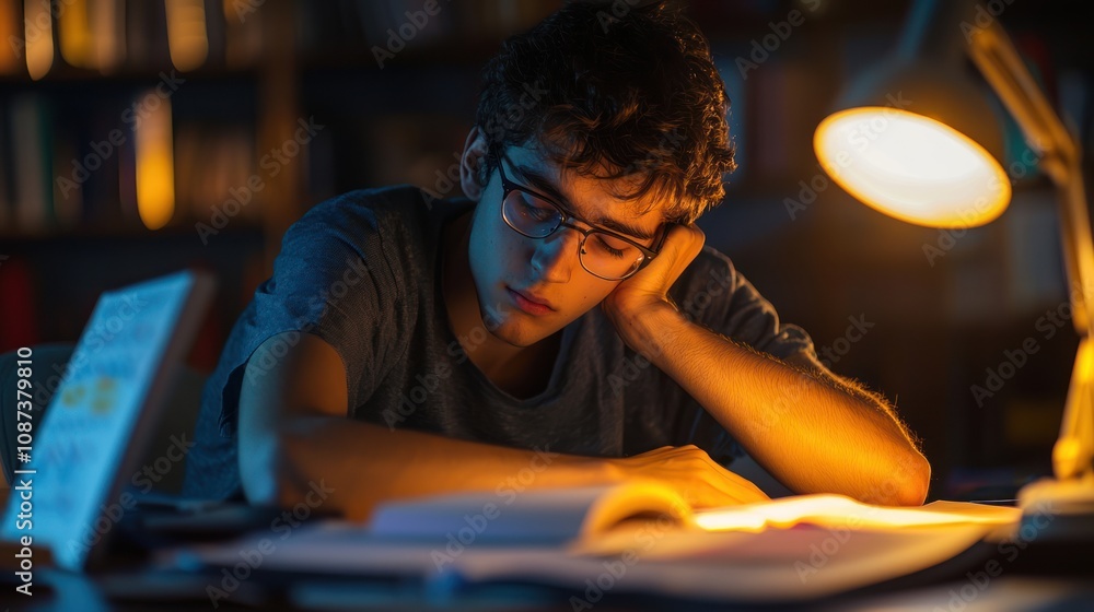 A student studying late at night with a clear goal in mind A student studying late at night with a clear goal in mind