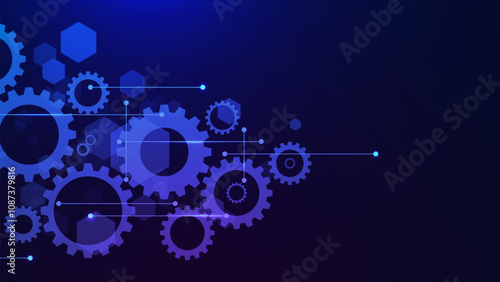 Gear element and cogs wheel mechanism. Abstract high digital technology and engineering concept background