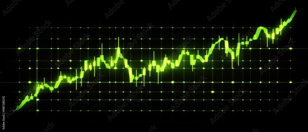 A digital graph displaying an upward trend in green, symbolizing growth or progress. A digital graph displaying an upward trend in green, symbolizing growth or progress.