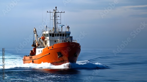 An offshore exploration vessel from the merchant navy conducting seismic surveys for underwater resource exploration.