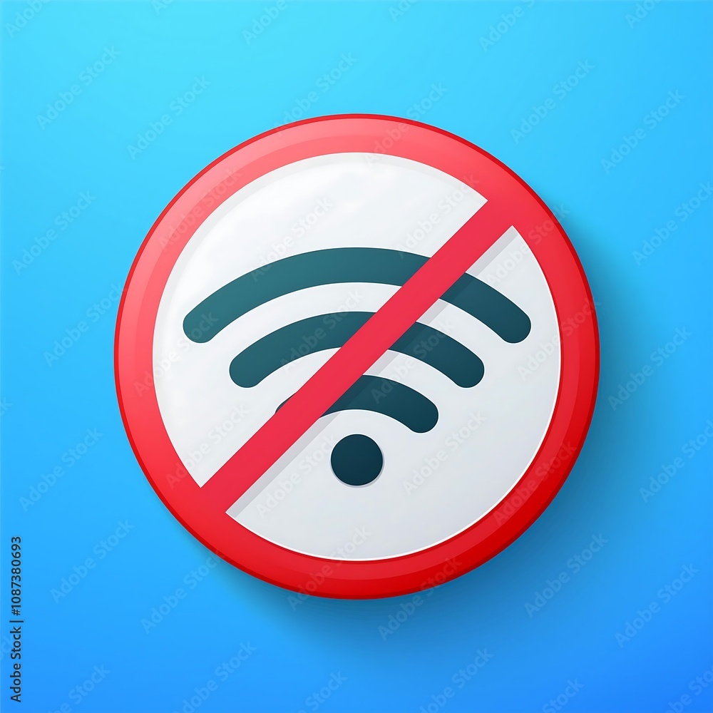 round no wifi allowed sign, on a blue background round no wifi allowed sign, on a blue background