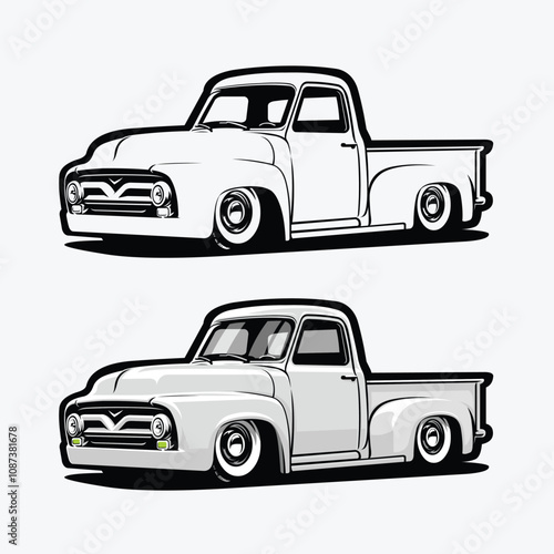 Classic Hot Rod Lowered Farm Truck Vector Isolated