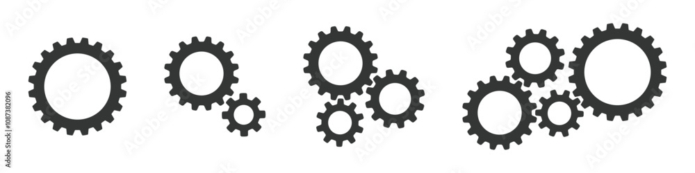 Gear icon vector graphic design set isolated in transparent background. Settings symbol vector silhouette collection template elements design Gear icon vector graphic design set isolated in transparent background. Settings symbol vector silhouette collection template elements design