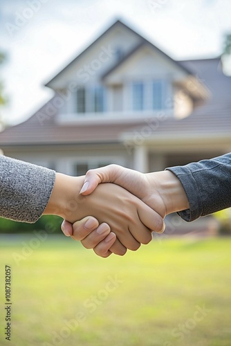 real estate agent and customer shake hands before new home,happiness and trust,successful deal.