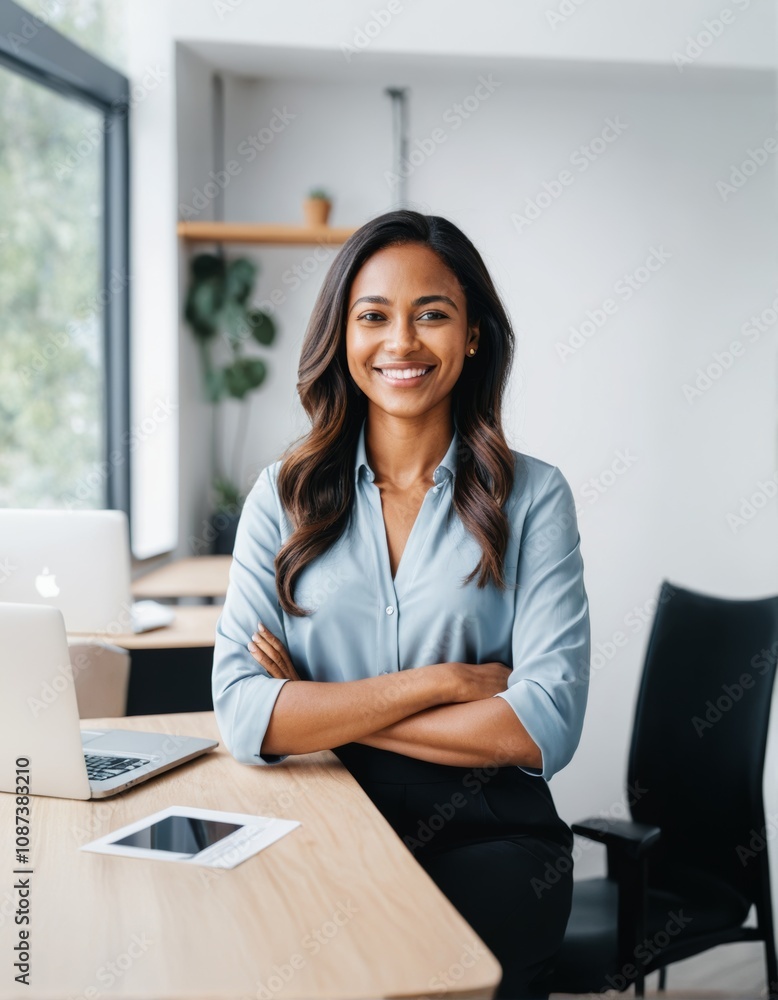 Portrait photo of a young businesswoman looking happy Portrait photo of a young businesswoman looking happy