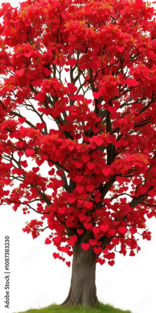 Vibrant red heart shaped tree symbolizing love and passion in nature, outdoors, foliage Vibrant red heart shaped tree symbolizing love and passion in nature, outdoors, foliage